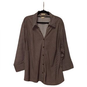 Notations Blouse W/ Downward V Stripes - Brown - Size 2X